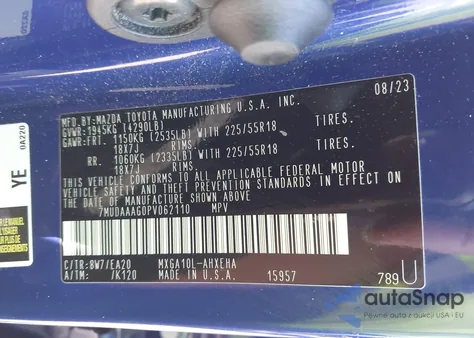 2023 Toyota Corolla Cross Xle из США, поврежденный, VIN 7MUDAAAG0PV062110